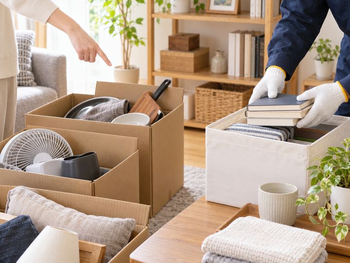 お客様の指示で、いる物といらない物を仕分けるスタッフ